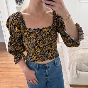 Topshop Smocked Floral Crop Top